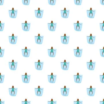 Woman floating in water seamless pattern background Ilustración de archivo