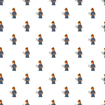 Woman flying drone seamless pattern on white background Illustrazione stock