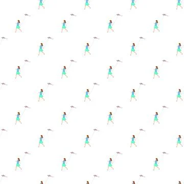 Woman flying kite pattern for active outdoor leisure Stock Illustration