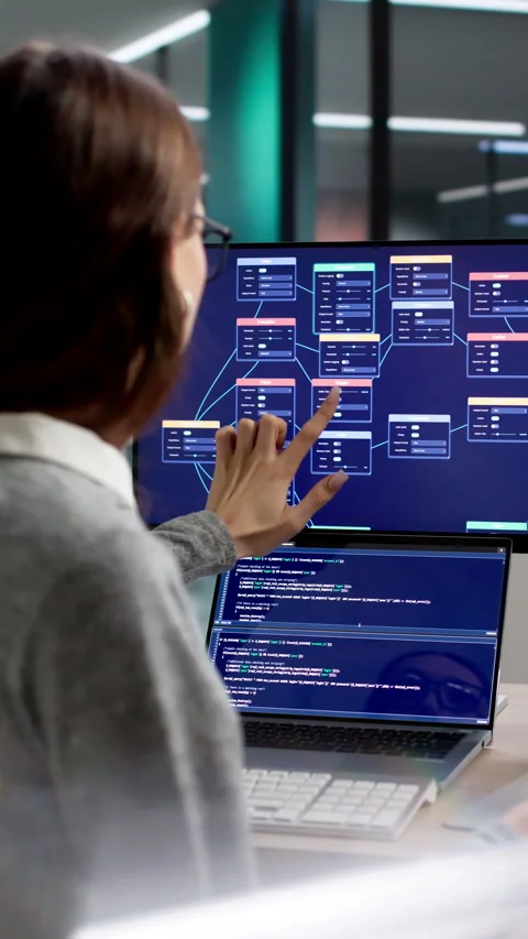 Woman Focused On Programming Using Nodes Stock Footage 335457120