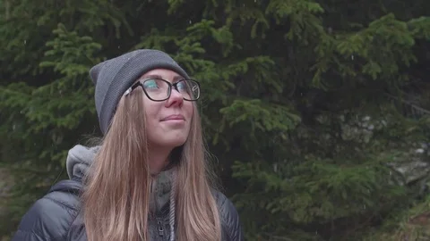 Woman in the Forest Stock Footage