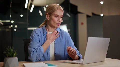 Woman freelancer having panic attack during work process in coworking space Stock Footage 262723677
