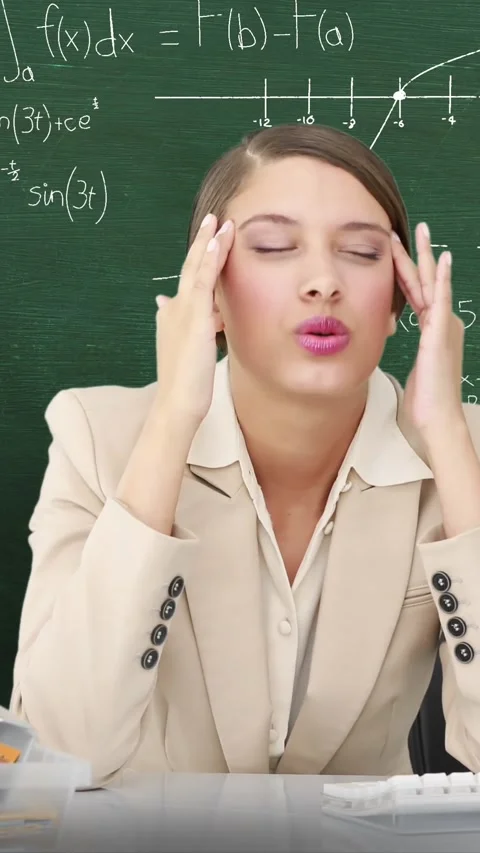 Woman in front of moving maths on blackboard Stock Footage 342225682