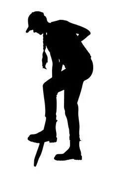 Woman gardener digging soil using a shovel silhouette. Vector illustration Stock Illustration