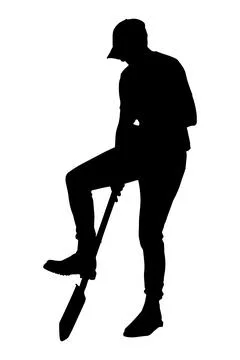 Woman gardener digging soil using a shovel silhouette. Vector illustration Stock Illustration