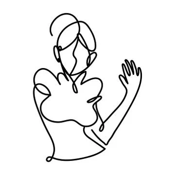 Woman gesture posing model continuous line, isolated design Stock Illustration