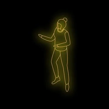 Woman gesturing with hands while dancing neon sign Stock Illustration
