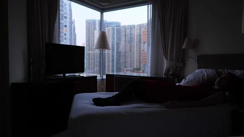 Woman get up from bed Stock Footage 101460628