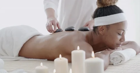 Woman Getting Hot Stone Massage Stock Footage 59135425