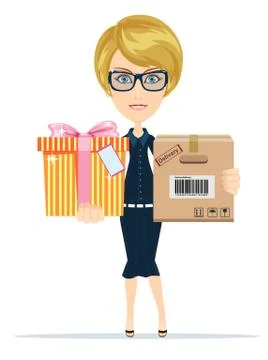 Woman getting a parcel Stock Illustration