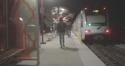 Woman getting on train Video stock 141007273