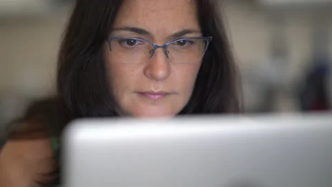 Woman in glasses at computer Stock Footage 201651736