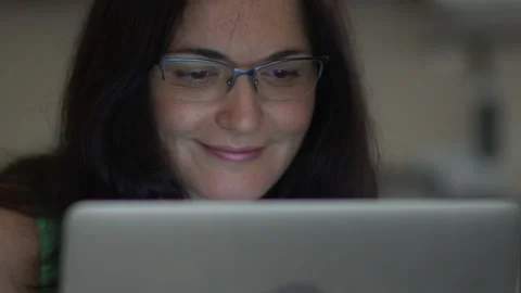 Woman glasses computer smiling Stock Footage 201650740
