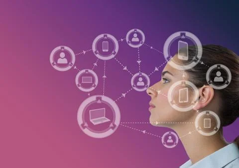 Woman with gradient background with interface overlay Foto stock