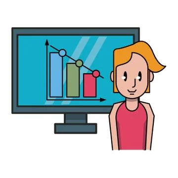 Woman with graphs on computer Stock Illustration