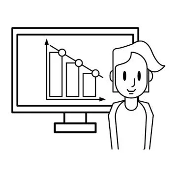 Woman with graphs on computer Illustrazione stock