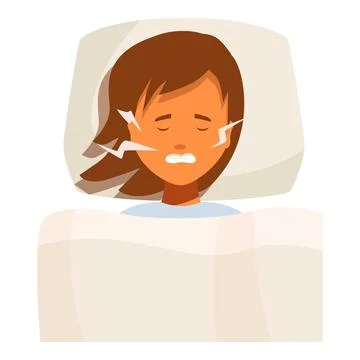 Woman grinding teeth while sleeping, bruxism symptom, teeth problems Stock Illustration