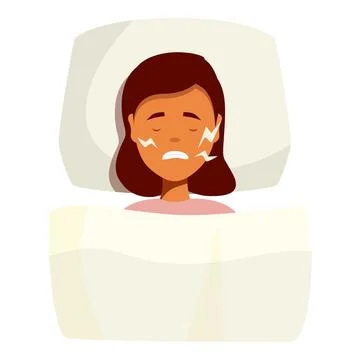 Woman grinding teeth while sleeping, bruxism symptom, teeth problems Stock Illustration