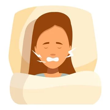 Woman grinding teeth while sleeping in bed, bruxism concept Stockillustratie