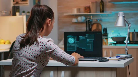 Woman hacker coding html and programming on screen laptop Stock Footage 141537369