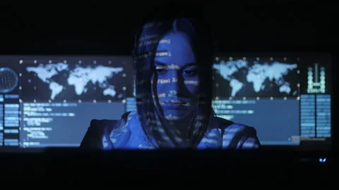 Woman Hacker programmer is working on computer in cyber security center filled Stock Footage 86274751