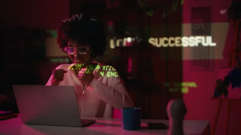 Woman hacker successfully breaches database, launching attack, futuristic tech Stock Footage 303697631