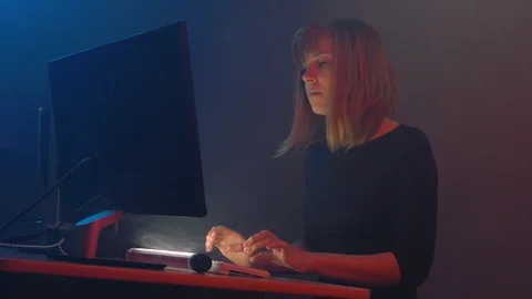 Woman hacker is working on a pc. Stock Footage 89746013