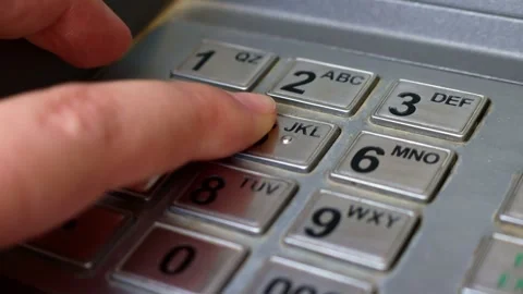 Woman hand entering pin code on the keypad of ATM banking machine Stock Footage 264093946