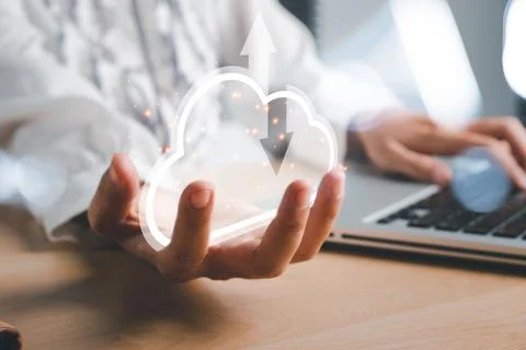 Woman hand holding cloud computing concept, Cloud computing concept, Backup.. Stock Photos