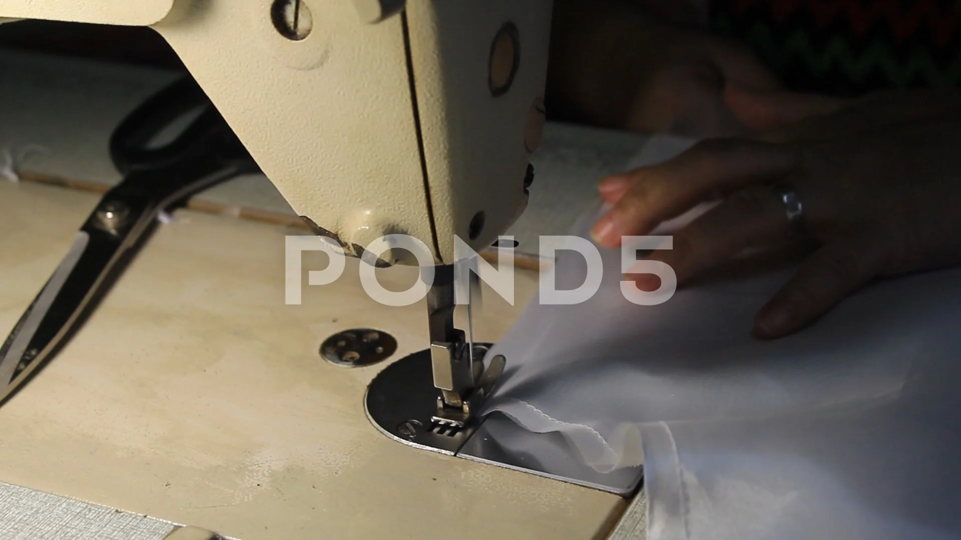 Woman Hand on Sewer Stitch on Cloth usin, Stock Video