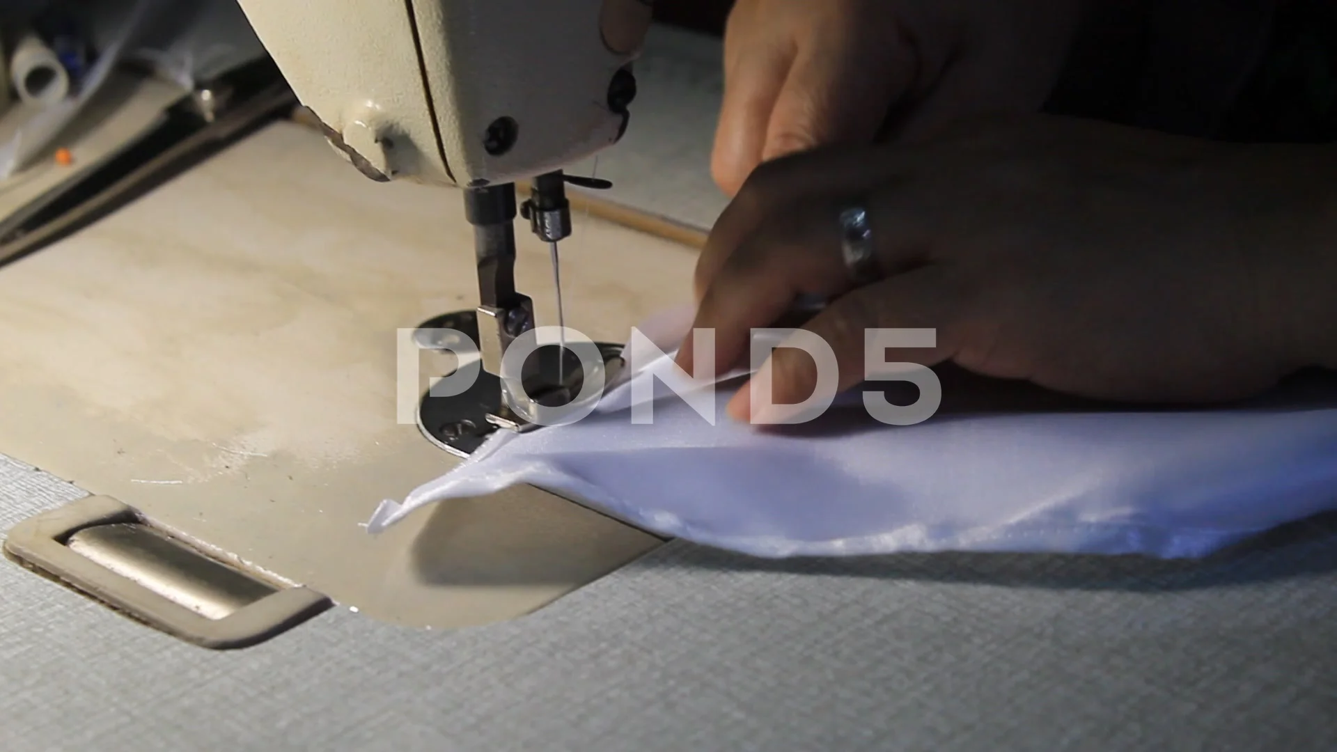 Woman Hand on Sewer Stitch White Cloth u, Stock Video