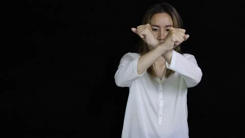 Woman hand sign for stop abusing violence,  human trafficking, stop violence Stock Footage 197234017