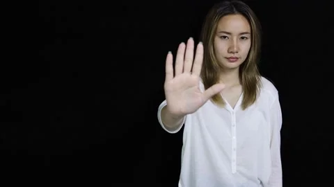 Woman hand sign for stop abusing violence,  human trafficking, stop violence Stock Footage 197234055