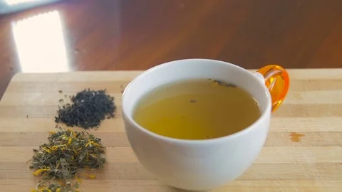 Woman hand with spoon adding sugar to tea cup Stock Footage 73366300
