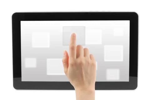 Woman hand with touch screen interface Stock Photos
