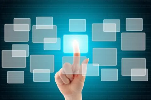 Woman hand with touch screen interface Stock Photos