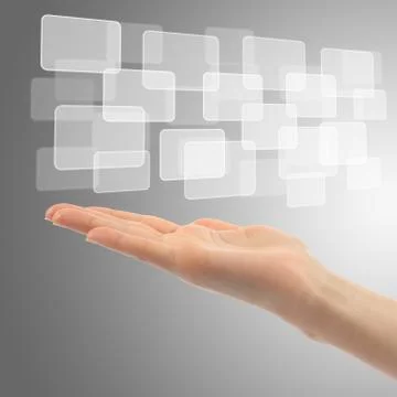 Woman hand with touch screen interface Stock Photos