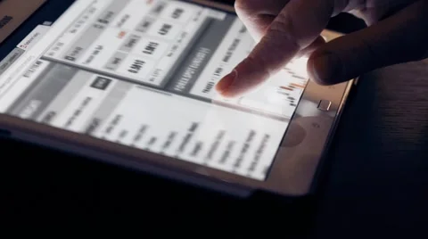 Woman hand using finger for touching tablet computer pc touch screen Video stock 48367435