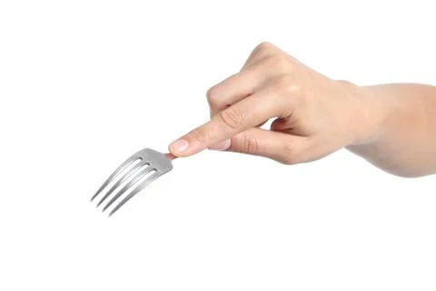 Woman hand using a fork Stock Photos