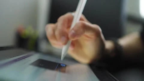 Woman hand using tablet with digital pen Stock Footage 341622020