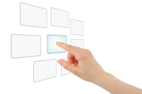 Woman hand using touch screen interface Foto stock