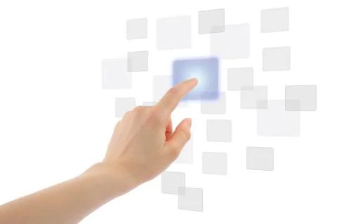 Woman hand using touch screen interface Foto stock