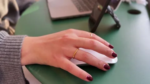 Woman Hand on Wireless Mouse Closeup 스톡 동영상 324952808