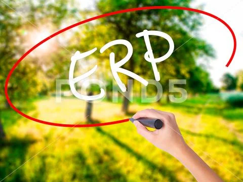 Woman Hand Writing ERP (Enterprise Resource Planning) with a Stock Photos