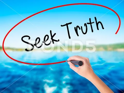 Woman Hand Writing Seek Truth with a marker over transparent boa Stock Photos