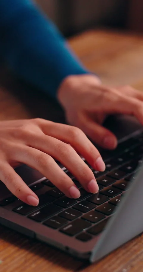 Woman, hands and remote work in home with laptop, research and typing report for Stock Footage 341084596