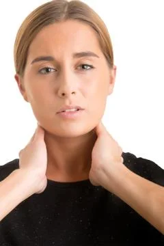 Woman With Hands Around Her Neck Foto stock