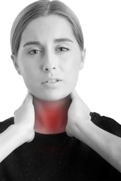 Woman With Hands Around Her Neck Stock Photos