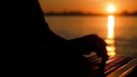 Woman Hands Close Up Freelancer Working Outside. Dream Work Freelance Stock Footage 79660477