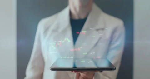 Woman hands with digital tablet pc computer and 3d hologram of futuristic Stock Footage 236711531